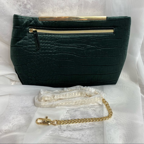 NEW  Stella & Dot  Green Velour Clutch/Shoulder/Cross Body Purse  11” x 6” x 4” - Picture 8 of 16